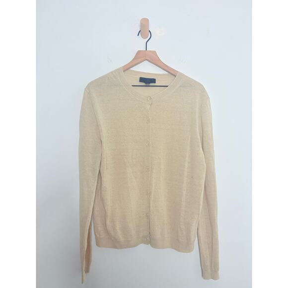 Zara Linen Cardigan Sweater Womens XL Cream - Picture 4 of 11